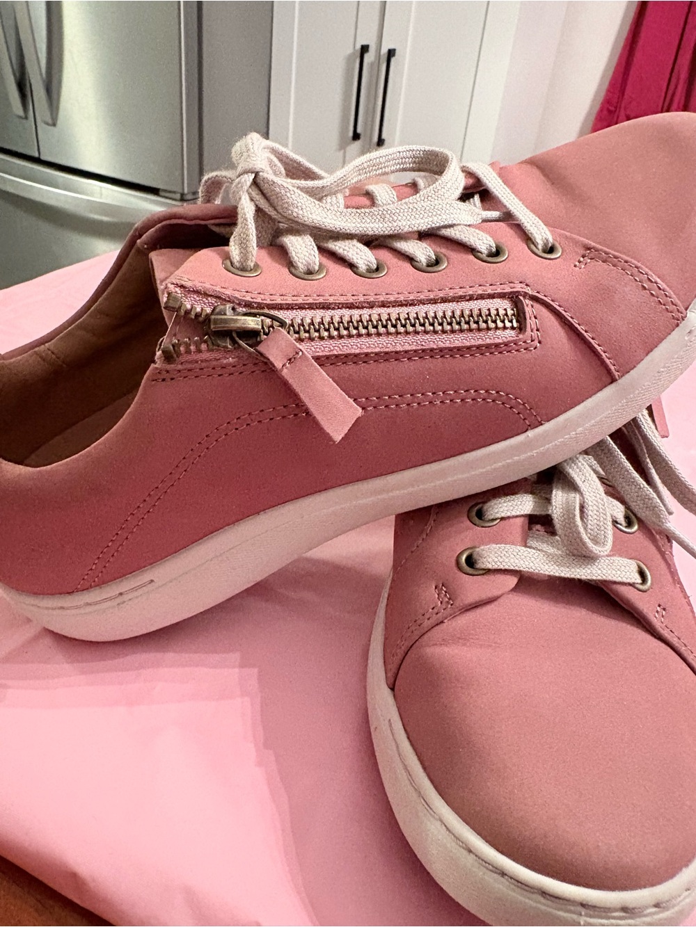 Clarks Pink Lace-Up Sneakers with Side Zip